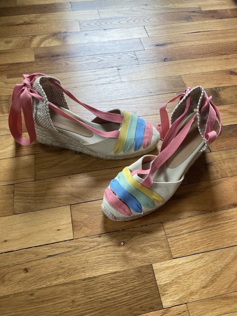 CASTANER Ladies Canvas Clotilde Multicolour Espadrille Wedge Sandals 37 US 7 UK5